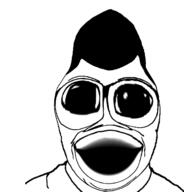 deformed glasses hair large_eyes no_teeth open_mouth soyjak variant:brandon // 438x456 // 50.5KB