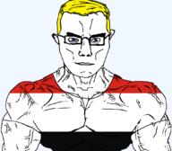 arm blue_eyes buff closed_mouth clothes country flag flag:kuyavian–pomeranian glasses hair kuyavian–pomeranian poland soyjak subvariant:chudjak_front subvariant:muscular_chud transparent transparent_background tshirt variant:chudjak vein voivodeship yellow_hair // 1059x929 // 36.1KB