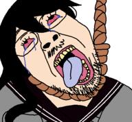 bloodshot_eyes clothes crying eruko funamusea glasses hanging open_mouth rope stubble tranny uniform variant:bernd white_background white_skin // 450x417 // 16.0KB