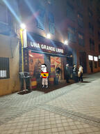 bull chud closed_mouth coca_cola full_body glasses hair holding_object irl_background smile smug soyjak spain variant:chudjak // 3000x4000 // 2.1MB