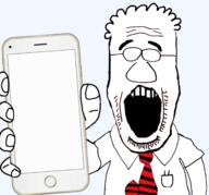 clothes dilbert glasses hair hand holding_object holding_phone iphone necktie open_mouth phone soyjak stubble subvariant:science_lover variant:markiplier_soyjak // 1686x1573 // 662.2KB