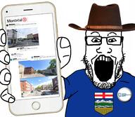 alberta arm canada clothes conservative country cross flag glasses hand hat holding_object holding_phone montreal open_mouth phone soyjak stubble subvariant:phoneplier subvariant:phoneplier_vertical tshirt variant:markiplier_soyjak // 2160x1884 // 2.1MB