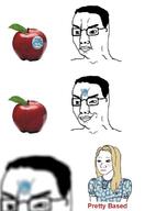 3soyjaks apple blush clothes dress flower_dress food fruit glasses hair subvariant:trad_wife variant:chudjak variant:wojak wojak yellow_hair // 567x769 // 64.2KB