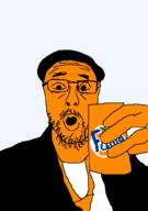 clothes fanta glasses hand hat holding_object necktie nostalgia_critic open_mouth orange_skin soyjak stubble variant:unknown // 719x1019 // 18.0KB