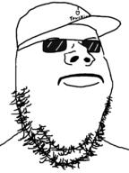 baseball_cap cap closed_mouth clothes glasses hat mustache smile soyjak stubble sunglasses text trucker variant:gapejak // 600x800 // 24.3KB