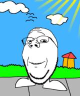 cloud foot glasses grass house sidewalk smile stubble subvariant:wholesome_soyjak sun_rays variant:gapejak // 842x1009 // 106.3KB