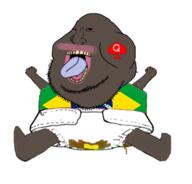 ahegao arm balding black_skin bloodshot_eyes brazil brown_skin dark_skin diaper flag flag:brazil leg mouth_open open_mouth poop queen_of_hearts shitskin soyjak spade stubble teeth tongue tongue_out variant:meximutt // 1244x1193 // 461.1KB