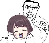 arm boymoder choke_hold chud glasses hair hand headlock kurumi_nanase menhera_chan open_mouth soyjak strangling subvariant:pol_face the_weak_should_fear_the_strong tongue tranny variant:chudjak // 1056x920 // 381.8KB