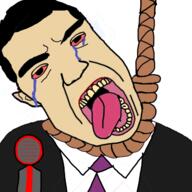 ack badge bashar_alassad bloodshot_eyes clothes crying ear hair medal necktie open_mouth rope suicide suit syria teeth text tongue variant:chudjak white_skin // 1280x1280 // 882.1KB