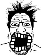 earless forehead_lines forehead_wrinkles glasses hair ms_paint open_mouth soyjak square_mouth stubble variant:markiplier_soyjak white_background // 600x800 // 23.5KB