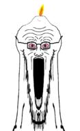 bloodshot_eyes candle fire glasses open_mouth soyjak stretched_mouth stubble variant:soyak // 1276x2100 // 776.6KB