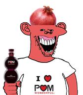 bottle drink ear food foodjak fruit holding_bottle holding_object i_love juice laughing open_mouth plastic_bottle pom_wonderful pomegranate red_skin soyjak stubble subvariant:splicejak text variant:impish_soyak_ears // 975x1115 // 381.1KB