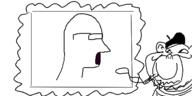 art beret cigarette closed_mouth ear frame glasses minimalism mustache oekaki open_mouth painting side_profile smile smoke soyjak stubble variant:impish_soyak_ears // 500x250 // 20.4KB