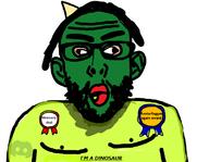 angry avatarfag award beard chud cross_eyed dinosaur discord ear fat furry glasses green_skin hair half_open_mouth horn lipstick scalie soyjak tranny variant:nojak white_skin // 800x619 // 94.0KB