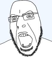 aliased black_and_white chin empty eyebrows facing_front glasses looking_to_the_left nostrils open_eyes open_mouth soyjak stubble teeth template transparent_background variant:cobson white_pupils // 905x1000 // 28.3KB