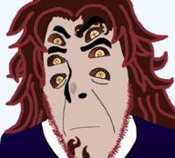 anime closed_mouth clothes demon_slayer hair kokushibo red_hair soyjak stubble upper_moon variant:cobson yellow_eyes // 927x840 // 262.3KB