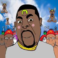 black_skin chains closed_mouth clothes drinking_hat ear happy hat kanye_west mcdonalds multiple_soyjaks necklace open_mouth purple_hair red_hair sky smile soyjak sproke subvariant:wholesome_soyjak variant:a24_slowburn_soyjak variant:cobson variant:gapejak // 1020x1027 // 530.8KB