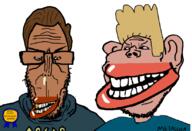 2soyjaks acdc angry arm award beard beavis_and_butthead brown_skin clothes cloud euromutt glasses half_open_mouth metallica mutt red_eyes shitskin smug subvariant:euromutt subvariant:impish_amerimutt variant:markiplier_soyjak // 826x562 // 130.5KB