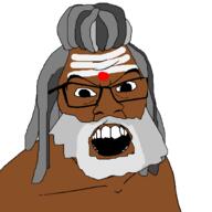 aghori asian beard brown_skin face_paint glasses grey_hair hinduism indian mustache open_mouth pajeet soyjak variant:feraljak // 1500x1500 // 116.2KB