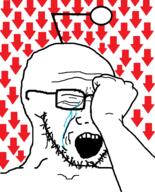 antenna arm closed_eyes crying downvote glasses hand open_mouth reddit redditard soyjak stubble variant:soyak // 782x968 // 156.3KB