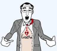 arm clothes communism ear glasses goethe gyorgy_lukacs hair hand heart hegel hungary leninism necktie open_mouth philosophy pointing socialism soyjak stalinism stubble suit tshirt variant:shirtjak // 618x559 // 18.3KB