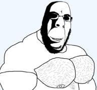 biting_lip black_sclera breasts buff chest_hair closed_mouth clothes glasses gynaecomastia hairy mge muscular_male nipple no_pupils ominous shadow soyjak stubble subvariant:hornyson template transparent_background variant:cobson // 982x918 // 15.9KB