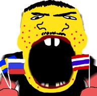 asian flag:russia flag:sweden flag:thailand missing_teeth mustache oekaki open_mouth rage russia screaming soyjak subvariant:science_lover sweden thailand variant:markiplier_soyjak yellow_skin // 812x804 // 265.5KB
