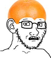 clothes ear food foodjak fruit glasses hat orange_(fruit) scared soyjak stubble subvariant:soyak_(concerned) variant:soyak // 675x769 // 373.6KB