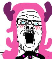 anime blue_eyes blush elizabeth_bathory fgo glasses horn nose oekaki open_mouth paint pink_hair stubble teeth variant:a24_slowburn_soyjak vg_(4chan) // 454x520 // 59.5KB