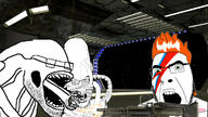 3soyjaks alien alien_(movie) angry david_bowie glasses green_eyes gun h_r_giger hair m60 open_mouth orange_hair sharp_teeth soyjak stubble tattoo variant:cobson variant:feraljak variant:unknown xenomorph // 1191x670 // 217.6KB