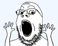 aliased crazed excited glasses hand hands_up merge open_mouth series:fusionjaks soyboy soyjak stubble template transparent_background variant:excited_soyjak variant:gapejak // 752x595 // 18.4KB