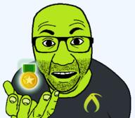 artist:bucephalus_(kiwi_farms) clothes glasses green_skin hand holding_object kiwifarms looking_at_you medal open_mouth perro_hold series:kiwiperros soyjak sticker stubble subvariant transparent_background tshirt variant:el_perro_rabioso // 820x720 // 63.2KB