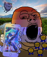 2soyjaks award bald beard dyke ear eyebrows figurine flag:lesbian_pride_flag glasses hand hatsune_miku holding_object holding_phone irl irl_background leg lesbian looking_at_you open_mouth phone retard smile soysona stubble teeth teeth_showing variant:gapejak variant:impish_soyak_ears wing // 1664x2000 // 3.0MB