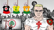 4soyjaks PLO SSNP arabic_text arm army aryan blue_eyes buff christian_cross christian_identity christianity closed_mouth clothes cross crucifix crying emblem flag:hezbollah flag:palestine flag:plo flag:ssnp glasses hair hezbollah iran iranian iranigger irl_background irl_photo islam islamic lebanese lebanese_civil_war lebanese_cross lebanese_forces lebanon middle_east military mouth_open muslims palestine palestinian palestinian_liberation_organisation patch red_eyes south_lebanon south_lebanon_army soyjak star_and_crescent subvariant:chudjak_front subvariant:muscular_chud sword symbol syrian_nationalist_party tranny tree tshirt turdranian variant:bernd variant:chudjak vein white_skin yellow_hair // 1920x1080 // 513.4KB