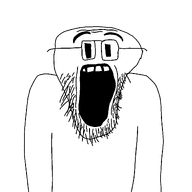 bald beard big_mouth glasses open_mouth revamped_soyjak stubble variant:floweyjak // 1200x1200 // 21.3KB