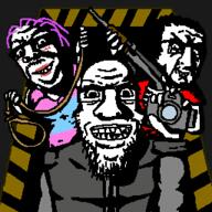 blush camera caution_tape door five_nights_at_cobson's glasses gun holding_object mustache noose ominous purple_hair shotgun smile stubble tranny variant:bernd variant:chudjak variant:markiplier_soyjak white_skin // 256x256 // 14.2KB