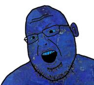 blue_skin blue_teeth ear gem gem_skin glasses lapis_lazuli open_mouth soyjak stubble variant:shotjak // 754x688 // 217.9KB