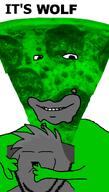 :< arm closed_eyes closed_mouth ear hand holding_object its_over looking_at_you monochrome pizza sad smile soyjak stubble subvariant:wholesome_soyjak text variant:gapejak variant:impish_soyak_ears white_background wolf // 600x1053 // 356.1KB