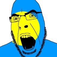 angry blue country flag glasses open_mouth palau soyjak stubble variant:cobson yellow // 721x720 // 24.1KB