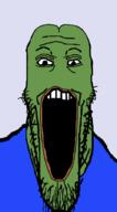 animal clothes frog green open_mouth pepe soyjak stretched_mouth stubble variant:markiplier_soyjak // 495x900 // 7.6KB
