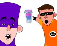 2soyjaks arm badge brain_freeze buck_teeth cartoon drink ear fanboy_and_chum_chum glasses glove hand looking_at_you mask nickelodeon open_mouth pointing shaved soyjak variant:two_pointing_soyjaks // 680x552 // 41.8KB