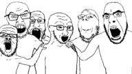 arm closed_mouth glasses multiple_soyjaks open_mouth smile stubble variant:a24_slowburn_soyjak variant:cobson variant:feraljak variant:gapejak variant:markiplier_soyjak variant:soyak // 680x382 // 30.7KB