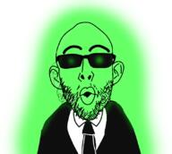 central_intelligence_agency clothes ear glasses glowie glowing green half_open_mouth soyjak stubble suit sunglasses thick_eyebrows variant:nojak // 830x742 // 114.0KB