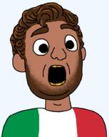 beard brown_hair brown_skin clothes clyde country ear flag hair italy open_mouth soyjak variant:clyde yellow_teeth // 724x909 // 48.4KB