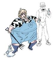 angry bbw bottle cap clothes drinking farmer fat female full_body glasses hair hat holding_bottle holding_object horn inflation_fetish liquid_inflation lolcow_farm meta:pornographic_content milk nipple open_mouth overalls pitchfork stubble text variant:feraljak white_skin yellow_hair // 1039x1124 // 78.9KB