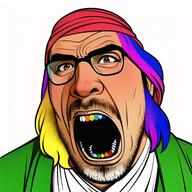 6ix9ine angry clothes colorful_hair crimson glasses hair hat headband meta:ai_generated music open_mouth rap soyjak stubble tattoo variant:cobson // 512x512 // 380.9KB