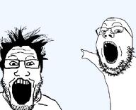 2soyjaks arm glasses hair hand looking_at_you merge open_mouth pointing series:fusionjaks soyjak stubble subvariant:markiplier_and_gapejak_pointing template transparent_background variant:gapejak variant:markiplier_soyjak variant:two_pointing_soyjaks // 680x552 // 14.7KB