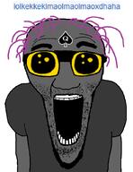 arm bbc clothes deformed glasses grey_skin lol_kek_kek_lmao_lmao_lmao_xd_haha lolkek lolkike oh_my_god_she_is_so_attractive open_mouth purple_hair queen_of_spades soot_colors soybooru soyjak soyjak_party stretched_mouth stubble subvariant:el_perro_loco tranny variant:el_perro_rabioso // 788x1025 // 120.6KB