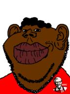 black_skin closed_mouth clothes ear hair kfc nigger soyjak stubble subvariant:impish_tyrone tyrone variant:impish_soyak_ears // 598x800 // 76.7KB