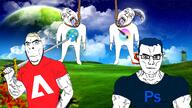 adobe adobe_photoshop background blond blue_hair brimmiest_comments_section☣️☣️☣️_do_not_enter☣️☣️☣️ buff hanging krita microsoft mspaint sword variant:bernd variant:chudjak variant:cobson white_skin // 1280x720 // 1.1MB